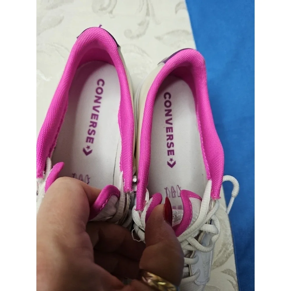 Converse Pro Leather Ox Sneakers White Purple Pink Unisex Men 7 Women 8.5 NEW - Picture 10 of 11